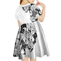 Hawaiian and Japanese Together Kid Short Sleeve Dress Japanese Koi Fish Tattoo and Kakau Pattern White Color LT03 - Polynesian Pride