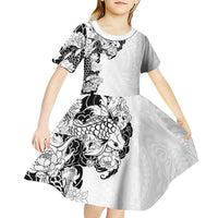 Hawaiian and Japanese Together Kid Short Sleeve Dress Japanese Koi Fish Tattoo and Kakau Pattern White Color LT03 - Polynesian Pride