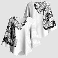 Hawaiian and Japanese Together Kimono Sleeve Blouse Japanese Koi Fish Tattoo and Kakau Pattern White Color LT03 - Polynesian Pride