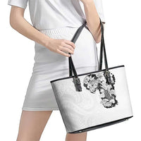 Hawaiian and Japanese Together Leather Tote Bag Japanese Koi Fish Tattoo and Kakau Pattern White Color LT03 - Polynesian Pride