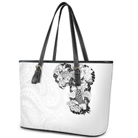 Hawaiian and Japanese Together Leather Tote Bag Japanese Koi Fish Tattoo and Kakau Pattern White Color LT03 - Polynesian Pride