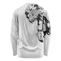 Hawaiian and Japanese Together Long Sleeve Shirt Japanese Koi Fish Tattoo and Kakau Pattern White Color LT03 - Polynesian Pride