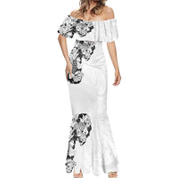 Hawaiian and Japanese Together Mermaid Dress Japanese Koi Fish Tattoo and Kakau Pattern White Color LT03 - Polynesian Pride