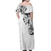 Hawaiian and Japanese Together Off Shoulder Maxi Dress Japanese Koi Fish Tattoo and Kakau Pattern White Color LT03 - Polynesian Pride