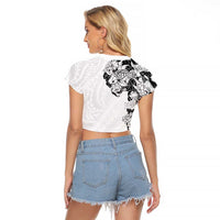 Hawaiian and Japanese Together Raglan Cropped T Shirt Japanese Koi Fish Tattoo and Kakau Pattern White Color LT03 - Polynesian Pride