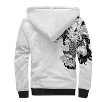 Hawaiian and Japanese Together Sherpa Hoodie Japanese Koi Fish Tattoo and Kakau Pattern White Color LT03 - Polynesian Pride