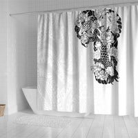 Hawaiian and Japanese Together Shower Curtain Japanese Koi Fish Tattoo and Kakau Pattern White Color LT03 - Polynesian Pride