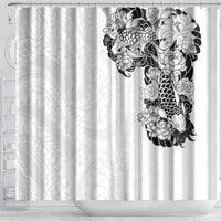 Hawaiian and Japanese Together Shower Curtain Japanese Koi Fish Tattoo and Kakau Pattern White Color LT03 - Polynesian Pride