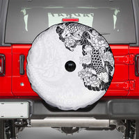 Hawaiian and Japanese Together Spare Tire Cover Japanese Koi Fish Tattoo and Kakau Pattern White Color LT03 - Polynesian Pride