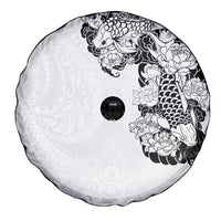 Hawaiian and Japanese Together Spare Tire Cover Japanese Koi Fish Tattoo and Kakau Pattern White Color LT03 - Polynesian Pride