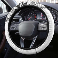 Hawaiian and Japanese Together Steering Wheel Cover Japanese Koi Fish Tattoo and Kakau Pattern White Color LT03 - Polynesian Pride