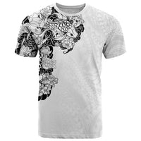 Hawaiian and Japanese Together T Shirt Japanese Koi Fish Tattoo and Kakau Pattern White Color LT03 White - Polynesian Pride