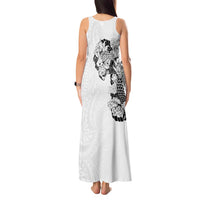 Hawaiian and Japanese Together Tank Maxi Dress Japanese Koi Fish Tattoo and Kakau Pattern White Color LT03 - Polynesian Pride