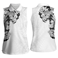 Hawaiian and Japanese Together Women Sleeveless Polo Shirt Japanese Koi Fish Tattoo and Kakau Pattern White Color LT03 - Polynesian Pride