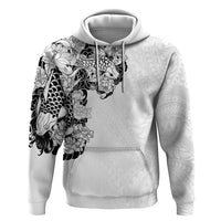 Hawaiian and Japanese Together Zip Hoodie Japanese Koi Fish Tattoo and Kakau Pattern White Color LT03 Pullover Hoodie White - Polynesian Pride