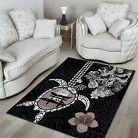 Hawaiian and Japanese Together Area Rug Japanese Culture and Turtle Kakau Tattoo Black Color LT03 - Polynesian Pride
