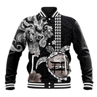 Hawaiian and Japanese Together Baseball Jacket Japanese Culture and Turtle Kakau Tattoo Black Color LT03 Unisex Black - Polynesian Pride