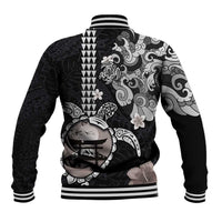 Hawaiian and Japanese Together Baseball Jacket Japanese Culture and Turtle Kakau Tattoo Black Color LT03 - Polynesian Pride