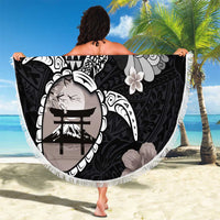 Hawaiian and Japanese Together Beach Blanket Japanese Culture and Turtle Kakau Tattoo Black Color LT03 - Polynesian Pride
