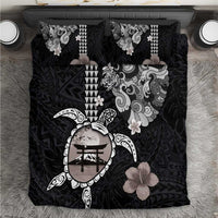 Hawaiian and Japanese Together Bedding Set Japanese Culture and Turtle Kakau Tattoo Black Color LT03 Black - Polynesian Pride