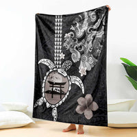 Hawaiian and Japanese Together Blanket Japanese Culture and Turtle Kakau Tattoo Black Color LT03 - Polynesian Pride
