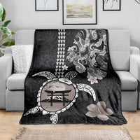 Hawaiian and Japanese Together Blanket Japanese Culture and Turtle Kakau Tattoo Black Color LT03 - Polynesian Pride