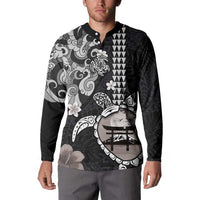 Hawaiian and Japanese Together Button Sweatshirt Japanese Culture and Turtle Kakau Tattoo Black Color LT03 - Polynesian Pride