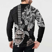 Hawaiian and Japanese Together Button Sweatshirt Japanese Culture and Turtle Kakau Tattoo Black Color LT03 - Polynesian Pride