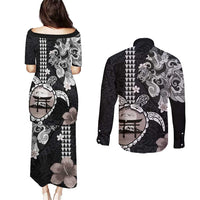Hawaiian and Japanese Together Couples Matching Puletasi and Long Sleeve Button Shirt Japanese Culture and Turtle Kakau Tattoo Black Color LT03 - Polynesian Pride