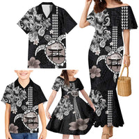 Hawaiian and Japanese Together Family Matching Mermaid Dress and Hawaiian Shirt Japanese Culture and Turtle Kakau Tattoo Black Color LT03 - Polynesian Pride