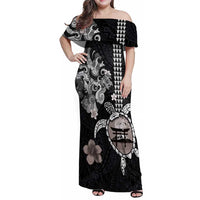 Hawaiian and Japanese Together Family Matching Off Shoulder Maxi Dress and Hawaiian Shirt Japanese Culture and Turtle Kakau Tattoo Black Color LT03 Mom's Dress Black - Polynesian Pride