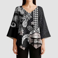 Hawaiian and Japanese Together Kimono Sleeve Blouse Japanese Culture and Turtle Kakau Tattoo Black Color LT03 - Polynesian Pride