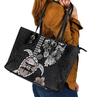 Hawaiian and Japanese Together Leather Tote Bag Japanese Culture and Turtle Kakau Tattoo Black Color LT03 - Polynesian Pride