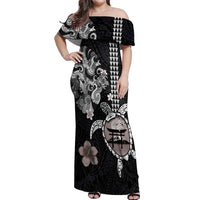 Hawaiian and Japanese Together Off Shoulder Maxi Dress Japanese Culture and Turtle Kakau Tattoo Black Color LT03 Women Black - Polynesian Pride