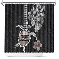 Hawaiian and Japanese Together Shower Curtain Japanese Culture and Turtle Kakau Tattoo Black Color LT03 Black - Polynesian Pride