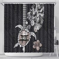 Hawaiian and Japanese Together Shower Curtain Japanese Culture and Turtle Kakau Tattoo Black Color LT03 - Polynesian Pride