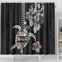 Hawaiian and Japanese Together Shower Curtain Japanese Culture and Turtle Kakau Tattoo Black Color LT03 - Polynesian Pride