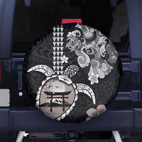 Hawaiian and Japanese Together Spare Tire Cover Japanese Culture and Turtle Kakau Tattoo Black Color LT03 - Polynesian Pride