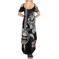 Hawaiian and Japanese Together Summer Maxi Dress Japanese Culture and Turtle Kakau Tattoo Black Color LT03 - Polynesian Pride