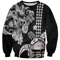 Hawaiian and Japanese Together Sweatshirt Japanese Culture and Turtle Kakau Tattoo Black Color LT03 Unisex Black - Polynesian Pride
