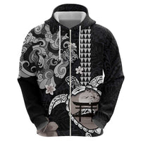 Hawaiian and Japanese Together Zip Hoodie Japanese Culture and Turtle Kakau Tattoo Black Color LT03 - Polynesian Pride