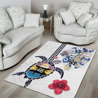 Hawaiian and Japanese Together Area Rug Japanese Culture and Turtle Kakau Tattoo White Color LT03 - Polynesian Pride