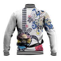 Hawaiian and Japanese Together Baseball Jacket Japanese Culture and Turtle Kakau Tattoo White Color LT03 - Polynesian Pride