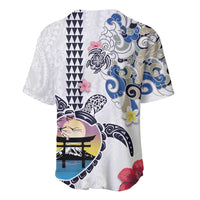Hawaiian and Japanese Together Baseball Jersey Japanese Culture and Turtle Kakau Tattoo White Color LT03 - Polynesian Pride