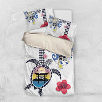 Hawaiian and Japanese Together Bedding Set Japanese Culture and Turtle Kakau Tattoo White Color LT03 US Twin 172cm x 218cm White - Polynesian Pride