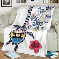 Hawaiian and Japanese Together Blanket Japanese Culture and Turtle Kakau Tattoo White Color LT03 - Polynesian Pride