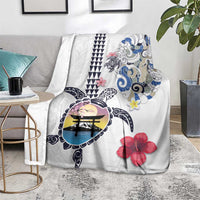 Hawaiian and Japanese Together Blanket Japanese Culture and Turtle Kakau Tattoo White Color LT03 - Polynesian Pride