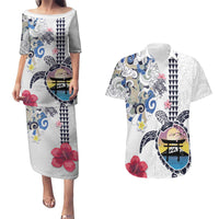 Hawaiian and Japanese Together Couples Matching Puletasi and Hawaiian Shirt Japanese Culture and Turtle Kakau Tattoo White Color LT03 White - Polynesian Pride