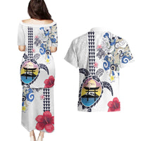 Hawaiian and Japanese Together Couples Matching Puletasi and Hawaiian Shirt Japanese Culture and Turtle Kakau Tattoo White Color LT03 - Polynesian Pride