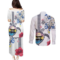 Hawaiian and Japanese Together Couples Matching Puletasi and Long Sleeve Button Shirt Japanese Culture and Turtle Kakau Tattoo White Color LT03 - Polynesian Pride